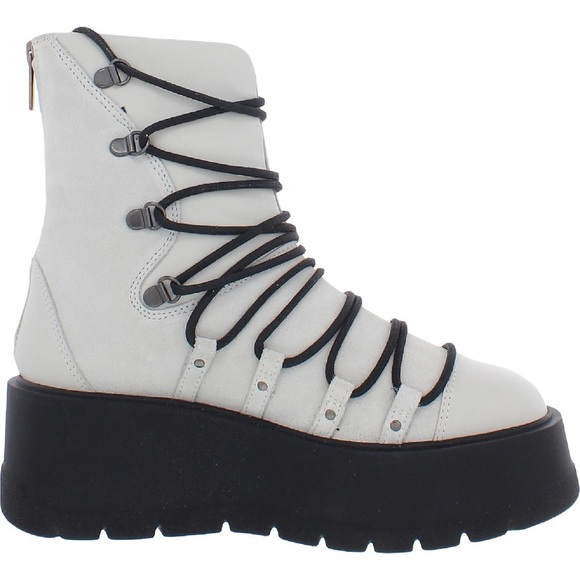 FREE PEOPLE SIMONE WOMEN'S LEATHER LACE-UP WEDGE ANKLE BOOTS SIZE 37 NIB - Picture 3 of 6